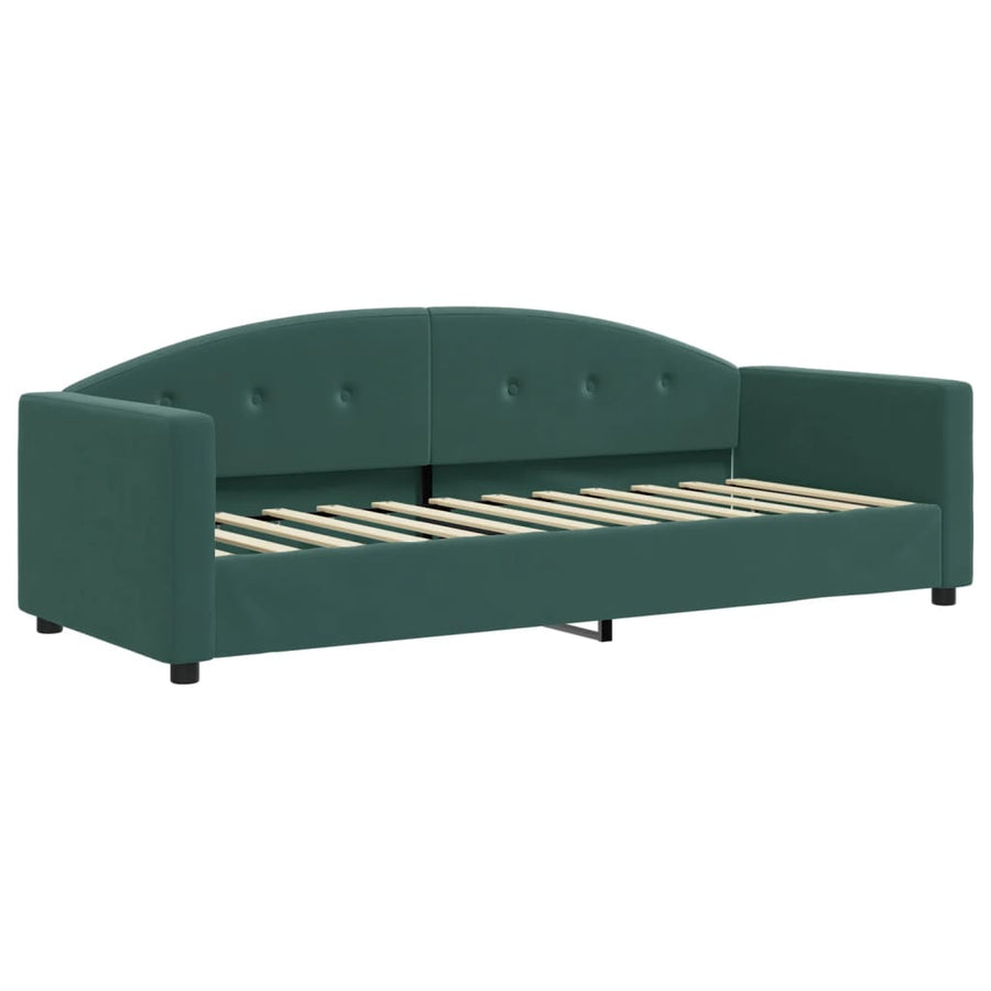 Slaapbank Onderschuifbed En Lades Fluweel 80 x 200 cm Donkergroen met onderschuifbed en lade en matras