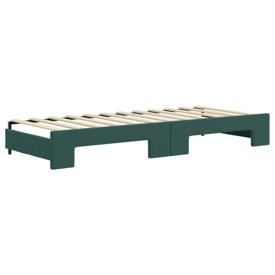 Slaapbank Onderschuifbed En Lades Fluweel 80 x 200 cm Donkergroen met onderschuifbed en lade en matras