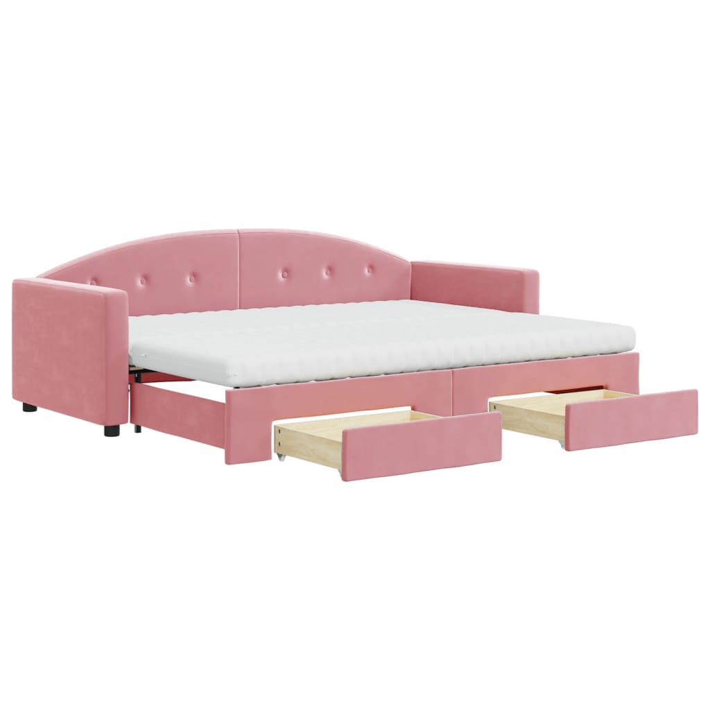 Slaapbank met onderschuifbed en lades 80x200 cm fluweel roze