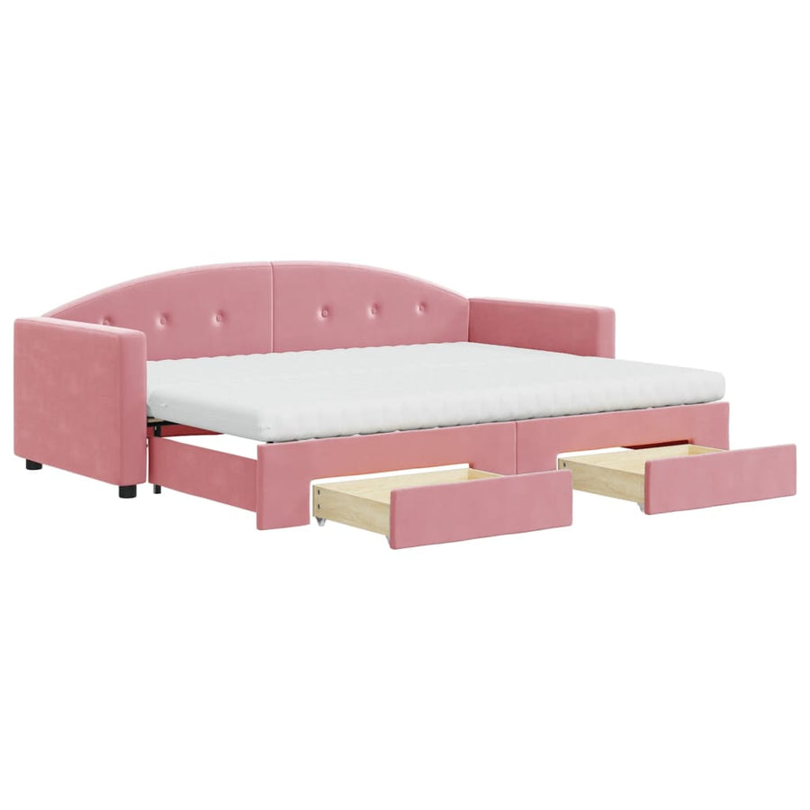 Slaapbank met onderschuifbed en lades 80x200 cm fluweel roze