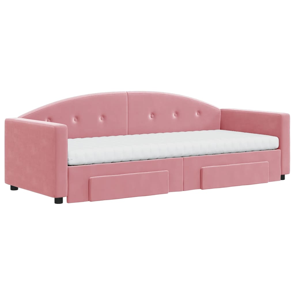 Slaapbank met onderschuifbed en lades 80x200 cm fluweel roze