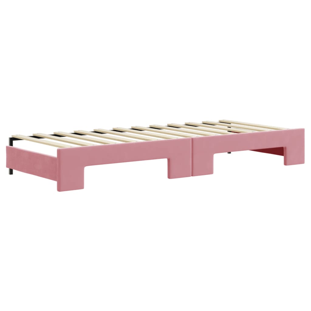 Slaapbank met onderschuifbed en lades 80x200 cm fluweel roze