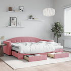 Slaapbank Met Onderschuifbed En Lades 80X200 Cm Fluweel Roze Roze 80 x 200 cm met onderschuifbed en lade en matras