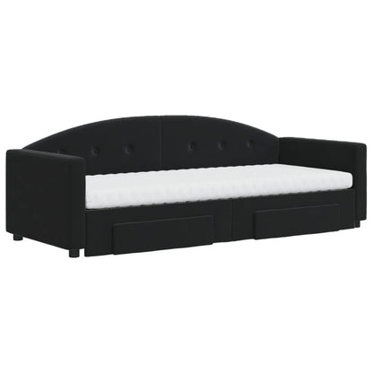 Slaapbank Met Onderschuifbed En Lades Fluweel 80 x 200 cm Zwart met onderschuifbed en lade en matras