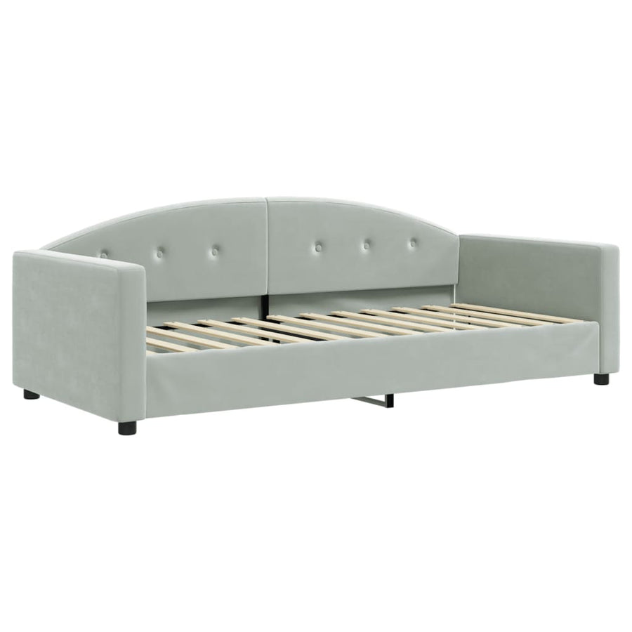 Slaapbank Onderschuifbed En Lades Fluweel 90 x 200 cm Lichtgrijs met onderschuifbed en lade en matras