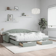 Daybed pull-out bed and drawers 90x200 cm velvet light grey