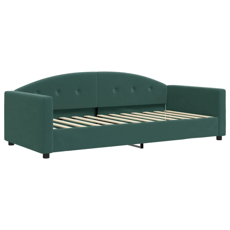 Slaapbank Onderschuifbed En Lades Fluweel 90 x 200 cm Donkergroen met onderschuifbed en lade en matras