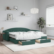 Slaapbank onderschuifbed met lades 90x200 cm fluweel donkergroen