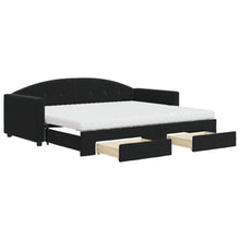 Slaapbank Met Onderschuifbed En Lades Fluweel 90 x 200 cm Zwart met onderschuifbed en lade en matras