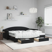 Slaapbank met onderschuifbed 90x200 cm fluweel zwart