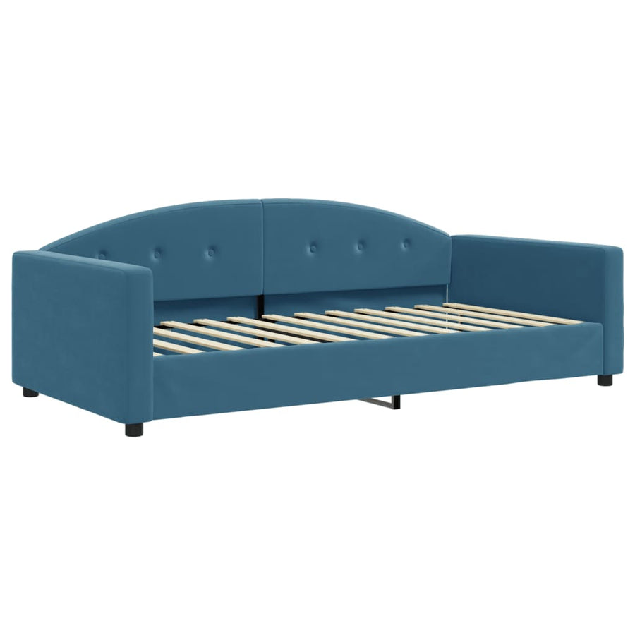 Slaapbank Met Onderschuifbed En Lades Fluweel 100 x 200 cm Blauw met onderschuifbed en lade en matras