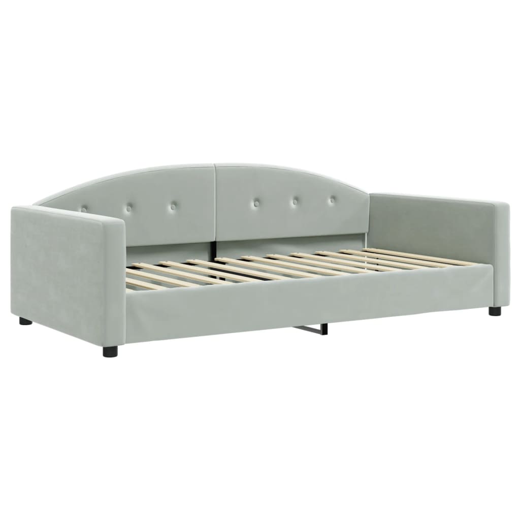 Slaapbank Onderschuifbed En Lades Fluweel 100 x 200 cm Lichtgrijs met onderschuifbed en lade en matras