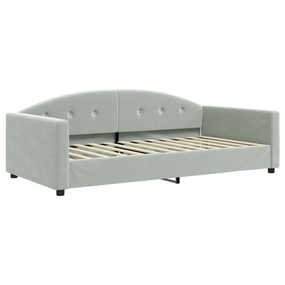 Slaapbank Onderschuifbed En Lades Fluweel 100 x 200 cm Lichtgrijs met onderschuifbed en lade en matras