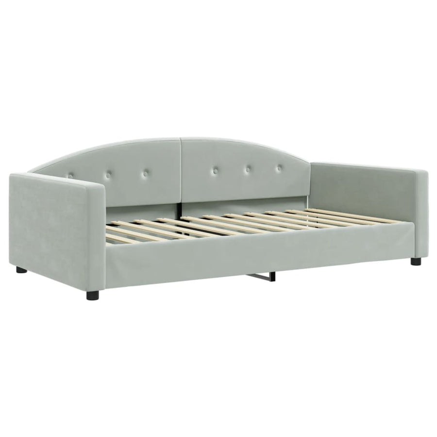 Slaapbank Onderschuifbed En Lades Fluweel 100 x 200 cm Lichtgrijs met onderschuifbed en lade en matras