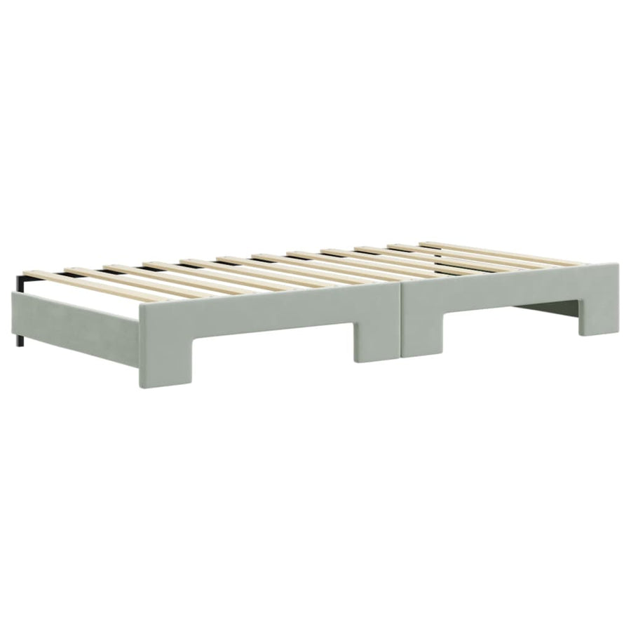 Slaapbank Onderschuifbed En Lades Fluweel 100 x 200 cm Lichtgrijs met onderschuifbed en lade en matras
