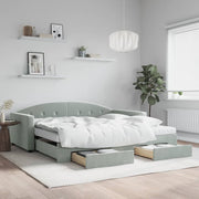 Slaapbank onderschuifbed met lades 100x200 cm fluweel lichtgrijs