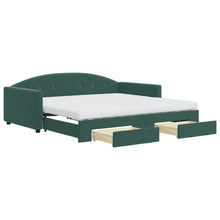Slaapbank Onderschuifbed Lades Fluweel 100 x 200 cm Donkergroen met onderschuifbed en lade en matras