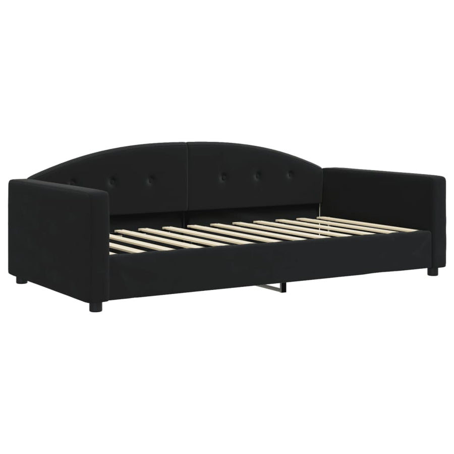 Slaapbank Met Onderschuifbed En Lades Fluweel 100 x 200 cm Zwart met onderschuifbed en lade en matras