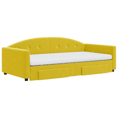 Slaapbank met onderschuifbed en lades 100x200 cm fluweel geel