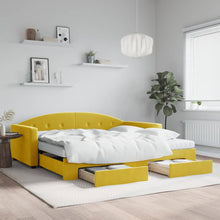 Slaapbank met onderschuifbed en lades 100x200 cm fluweel geel