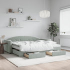 Slaapbank 90x190 cm fluweel lichtgrijs met onderschuifbed en lades