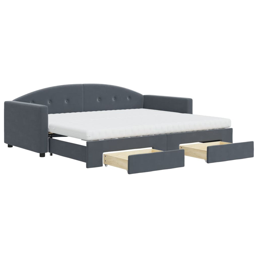 Slaapbank Onderschuifbed En Lades Fluweel 90 x 190 cm Donkergrijs