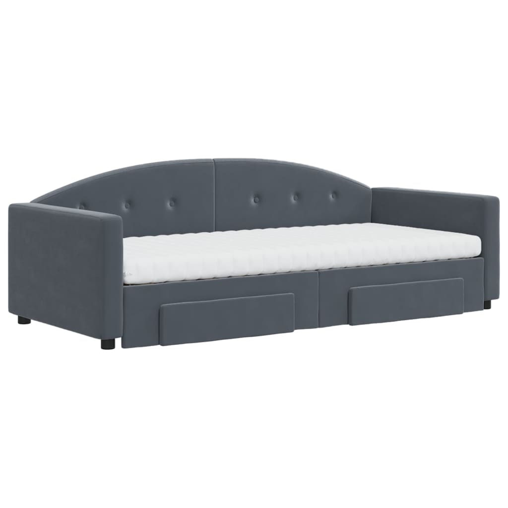Slaapbank Onderschuifbed En Lades Fluweel 90 x 190 cm Donkergrijs