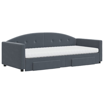 Slaapbank Onderschuifbed En Lades Fluweel 90 x 190 cm Donkergrijs