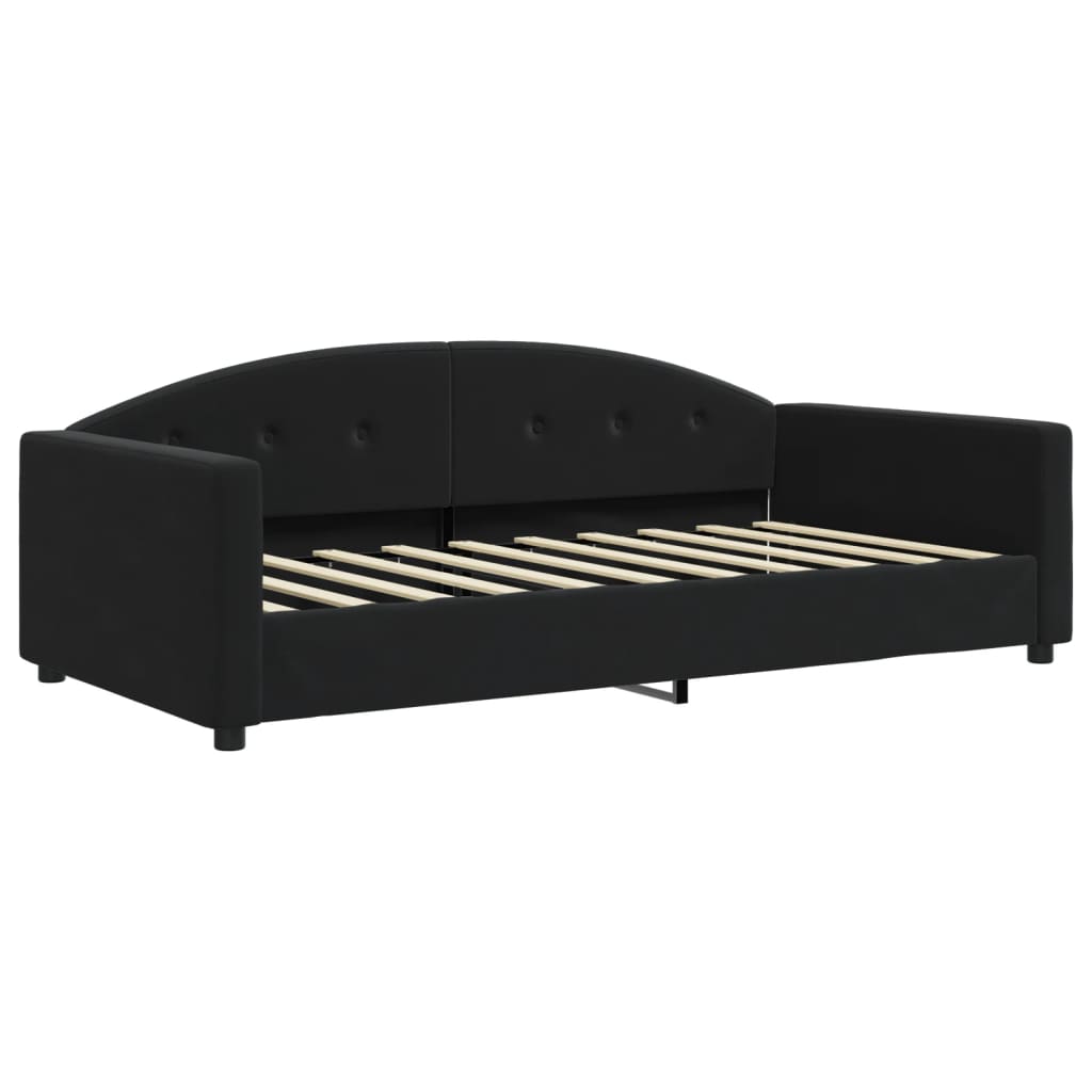 Slaapbank Met Onderschuifbed En Lades Fluweel 90 x 190 cm Zwart met onderschuifbed en lade en matras