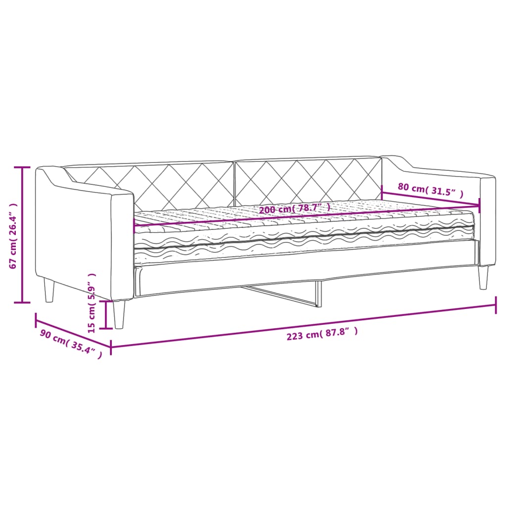 Slaapbank met matras 80x200 cm stof lichtgrijs