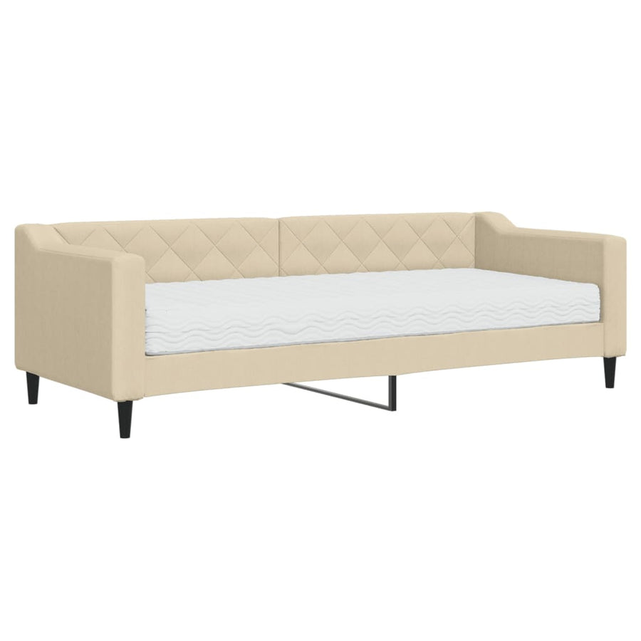 Slaapbank met matras 80x200 cm stof crèmekleurig 80 x 200 cm Crème met matras