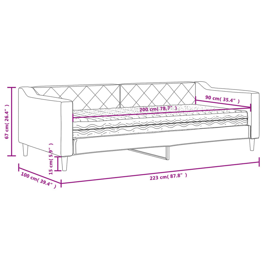 Slaapbank met matras 90x200 cm stof lichtgrijs 90 x 200 cm Lichtgrijs met matras