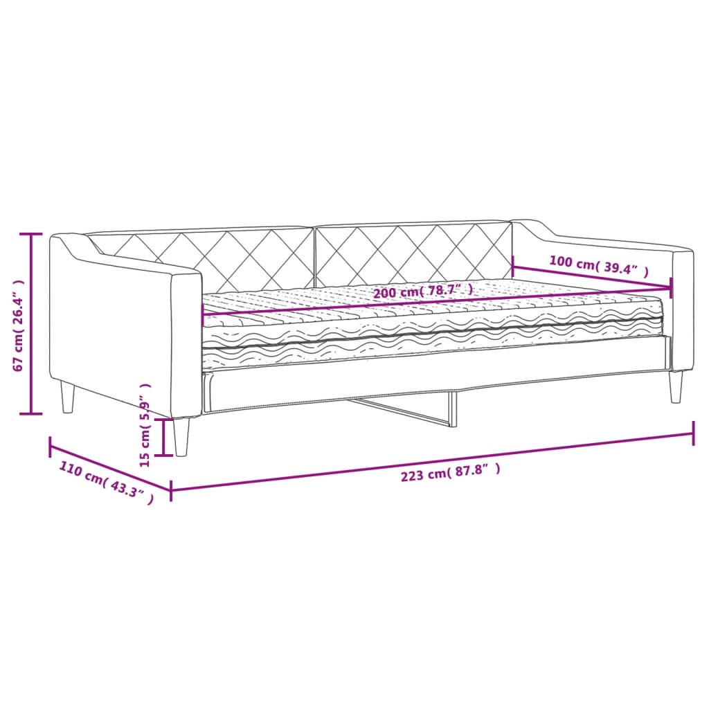 Slaapbank met matras 100x200 cm stof lichtgrijs 100 x 200 cm Lichtgrijs met matras