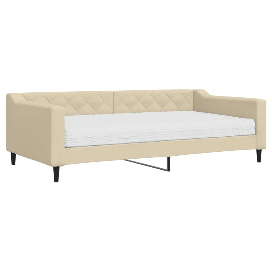 Slaapbank met matras 100x200 cm stof crèmekleurig 100 x 200 cm Crème met matras