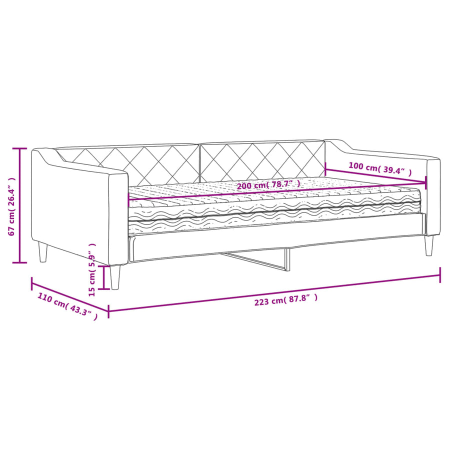 Slaapbank met matras 100x200 cm stof crèmekleurig 100 x 200 cm Crème met matras