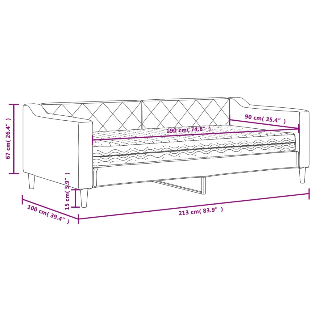 Slaapbank Stof 90 x 190 cm Zwart met matras