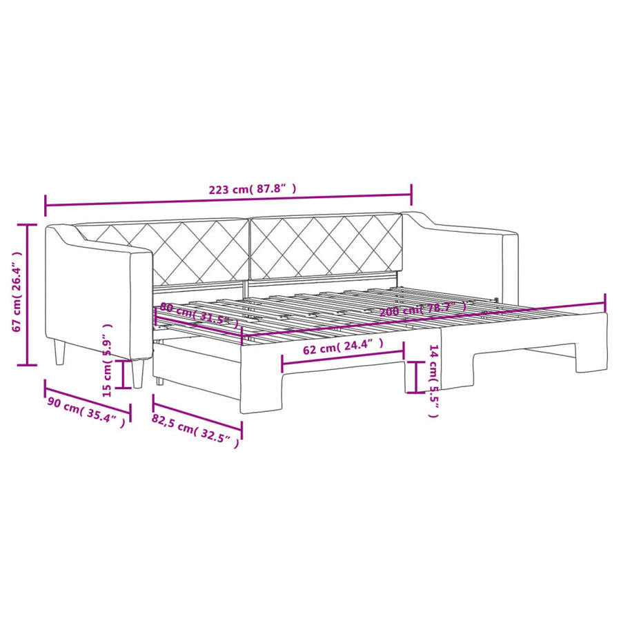 Slaapbank met onderschuifbed 80x200 cm stof lichtgrijs