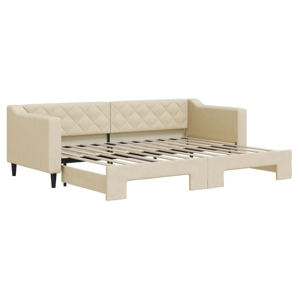 Slaapbank met onderschuifbed 80x200 cm stof crèmekleurig 80 x 200 cm Crème met onderschuifbed