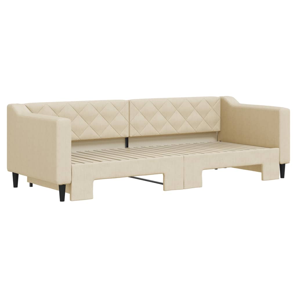 Slaapbank met onderschuifbed 80x200 cm stof crèmekleurig 80 x 200 cm Crème met onderschuifbed