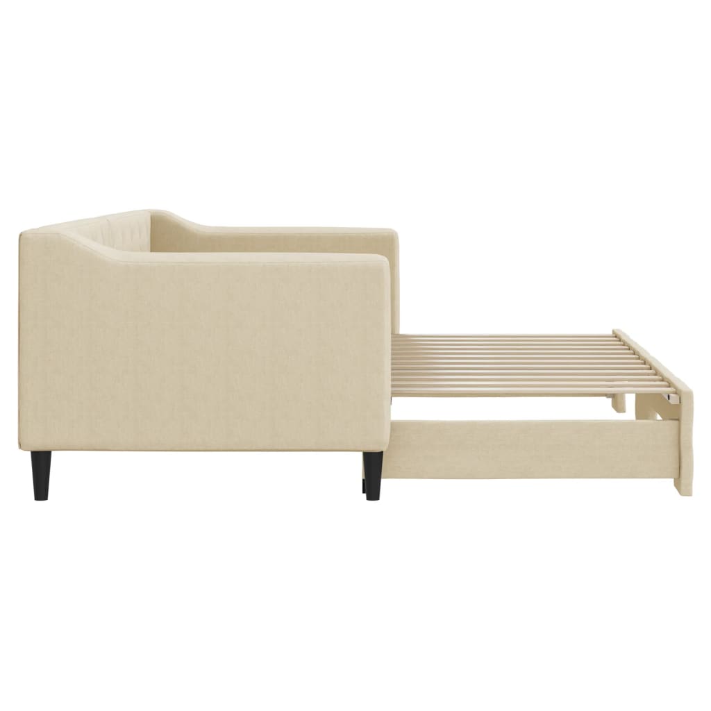 Slaapbank met onderschuifbed 80x200 cm stof crèmekleurig 80 x 200 cm Crème met onderschuifbed