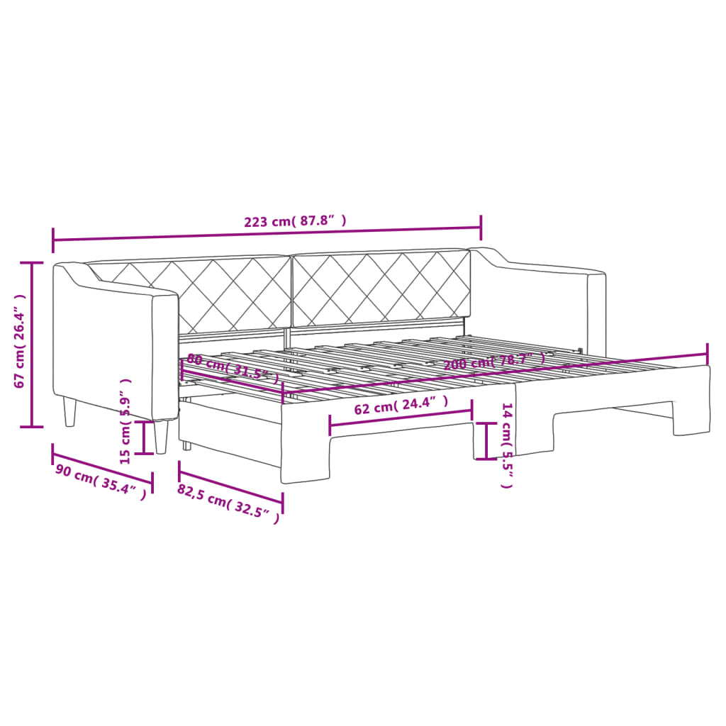 Slaapbank met onderschuifbed 80x200 cm stof crèmekleurig 80 x 200 cm Crème met onderschuifbed