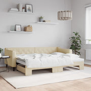 Slaapbank met onderschuifbed 80x200 cm crème stof