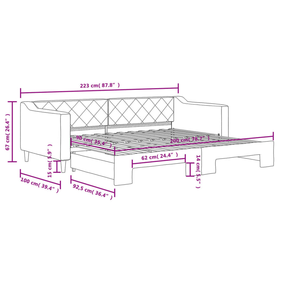 Slaapbank met onderschuifbed 90x200 cm stof lichtgrijs 90 x 200 cm Lichtgrijs met onderschuifbed