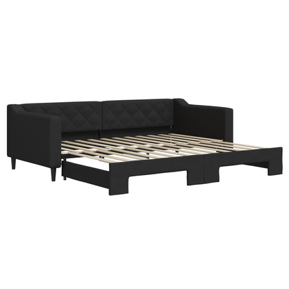 Slaapbank met onderschuifbed 90x200 cm stof zwart 90 x 200 cm Zwart met onderschuifbed