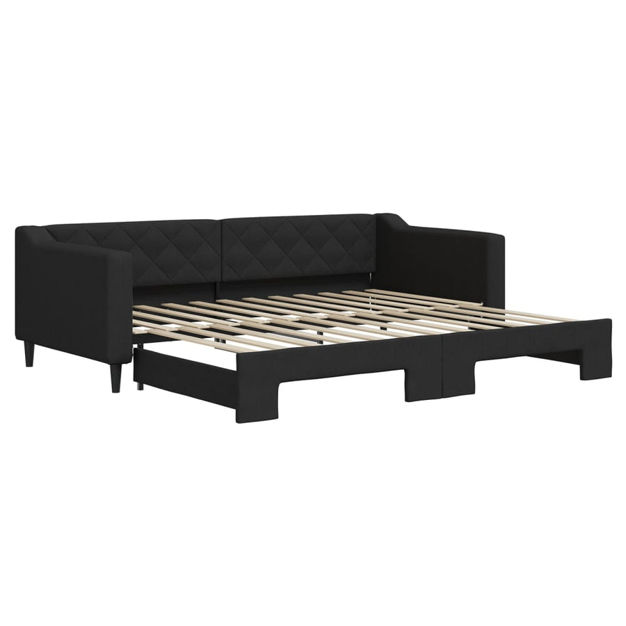 Slaapbank met onderschuifbed 90x200 cm stof zwart 90 x 200 cm Zwart met onderschuifbed