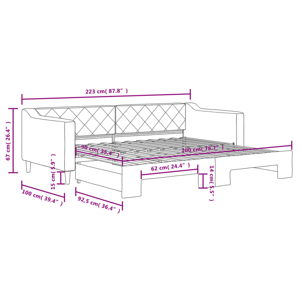 Slaapbank met onderschuifbed 90x200 cm stof zwart 90 x 200 cm Zwart met onderschuifbed