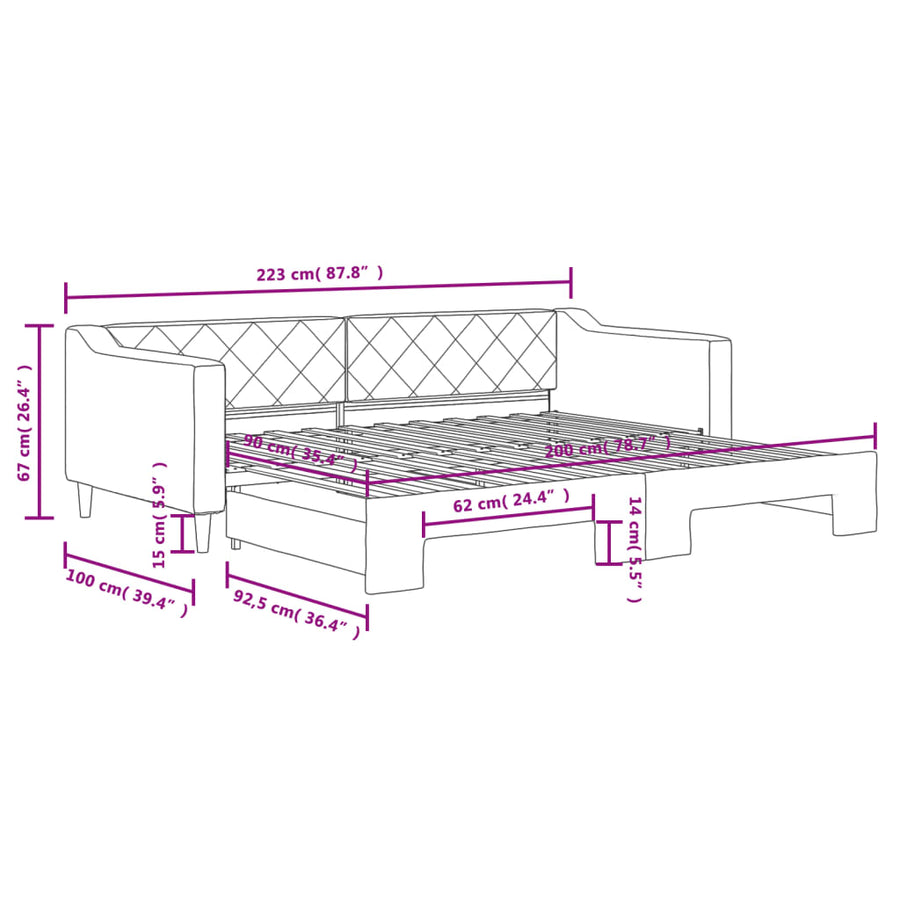 Slaapbank met onderschuifbed 90x200 cm stof zwart 90 x 200 cm Zwart met onderschuifbed