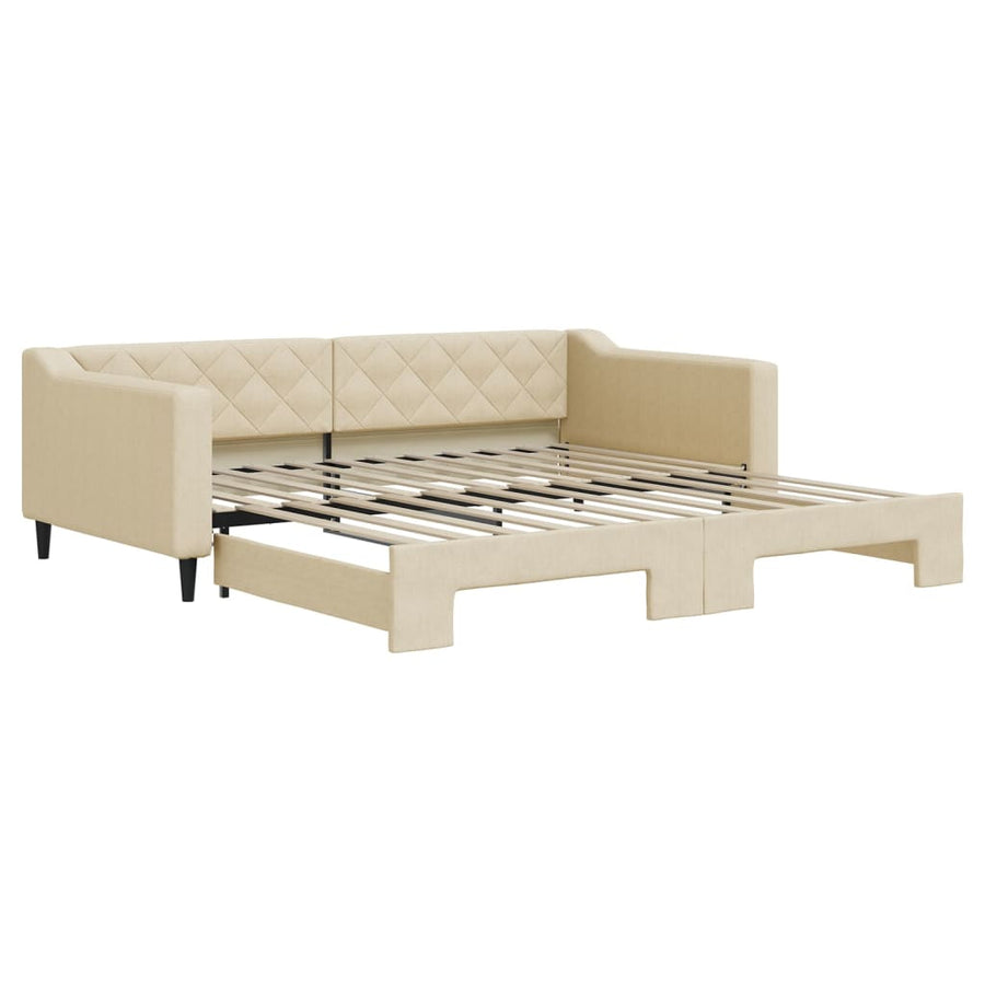 Slaapbank met onderschuifbed 100x200 cm stof crèmekleurig 100 x 200 cm Crème met onderschuifbed