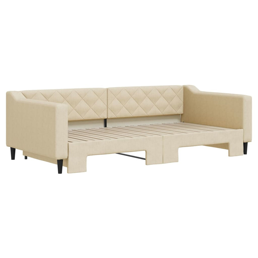 Slaapbank met onderschuifbed 100x200 cm stof crèmekleurig 100 x 200 cm Crème met onderschuifbed