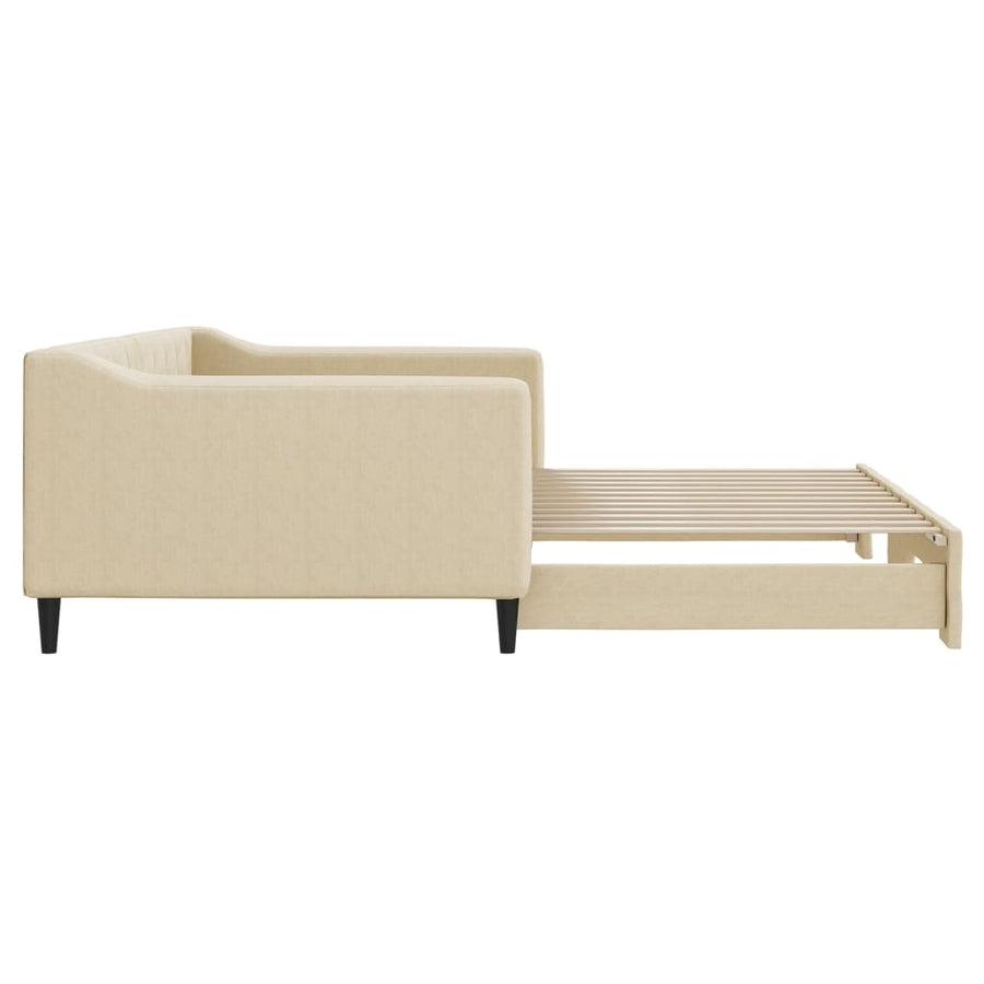 Slaapbank met onderschuifbed 100x200 cm stof crèmekleurig 100 x 200 cm Crème met onderschuifbed